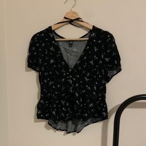 Black floral print crop top